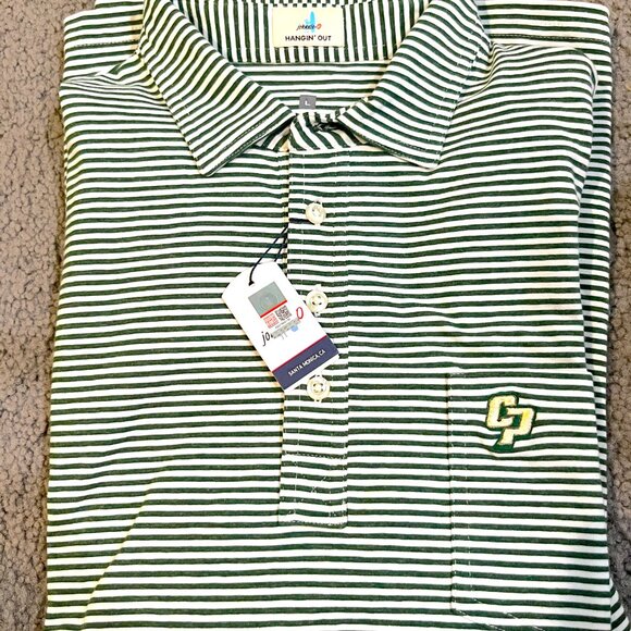 johnnie-O Hangin' Out Striped Polo Shirt Men's L - Green and White Cal Poly NWT - Picture 8 of 16